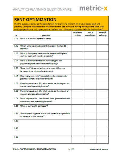 Questionnaire About Rent Rent Optimization - Metric-X